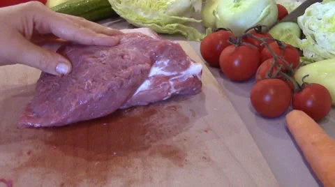 Slicing pork Stock Footage 46741594