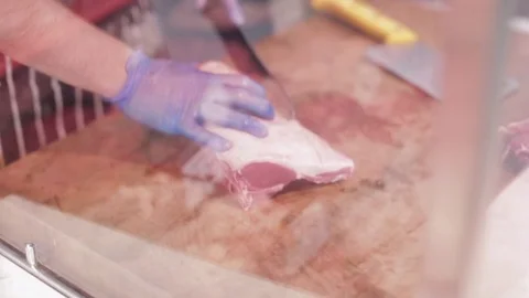 Slicing Pork Stock Footage 77032824