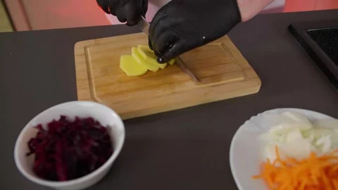 Slicing potatoes 1 Stock Footage 268577137