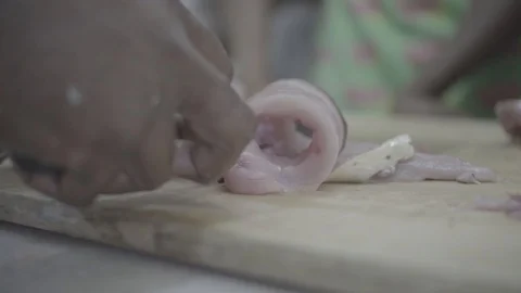 Slicing raw fish Stock Footage 108003047