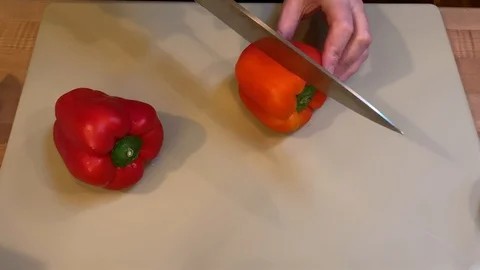 Slicing Red Bell Peppers Stock Footage 122653465