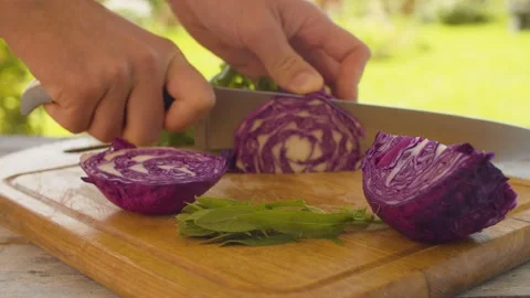 Slicing of red cabbage Stock Footage 137089075