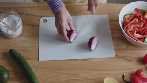 Slicing Red Onion for Salad Stock Footage 170448111