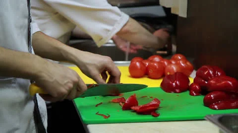 Slicing Red Pepper Close-up Stock Footage 22461807