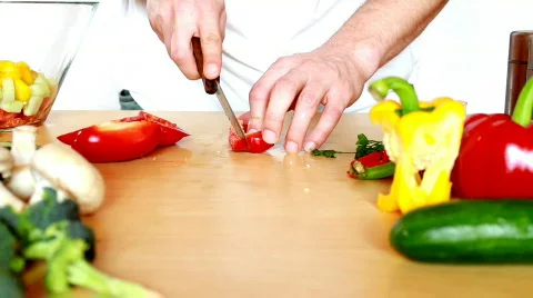 Slicing red pepper Stock Footage