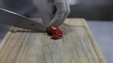 Slicing Red Pepper Stock Footage 128463561