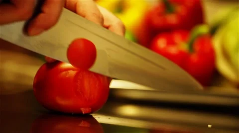 Slicing Red Tomato Stock Footage 44212296