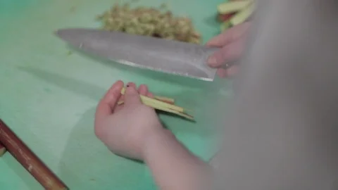 Slicing Rhubarb Stock Footage 77033563