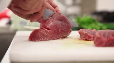 Slicing salmon Stock Footage 46531721