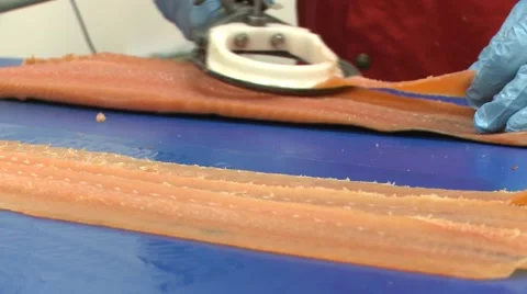 Slicing salmon Stock Footage 47327297