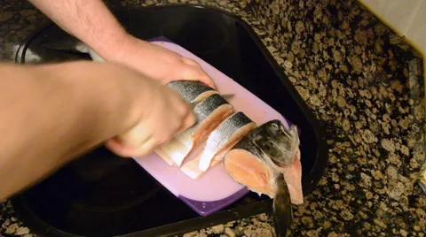 Slicing The Salmon Stock Footage 47852426