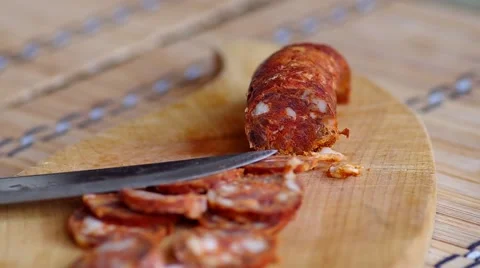 Slicing sausage Stock Footage 49207367