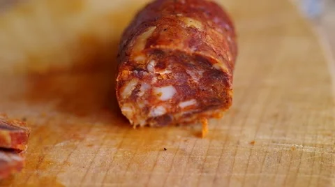 Slicing sausage Stock Footage 49722380
