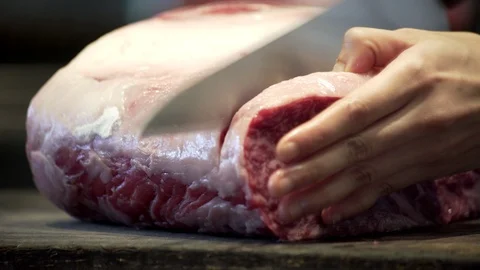 Slicing steak close up Stock Footage 113275849