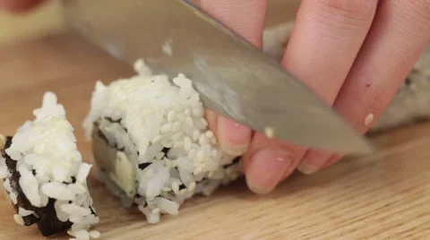 Slicing sushi salmon close up Stock Footage 59559829