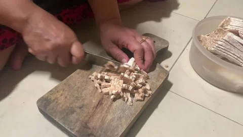 Slicing Tempeh Stock Footage 219448099
