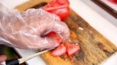Slicing tomatoes for beef noodle soup Stock Footage 270347374