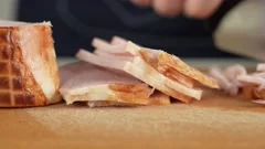 Deli Slicer Cutting Chipped Ham, Stock Video