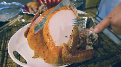 SLICING TURKEY DOLLY INTO SLOW MOTION Stock Footage 22323905