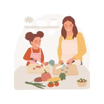 Slicing vegetables isolated cartoon vector illustration. Stock Illustration