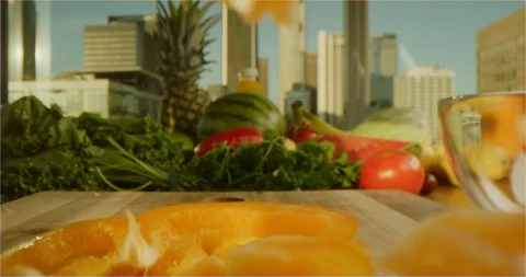Slicing yellow paprika, view from inside Stock Footage 126302172
