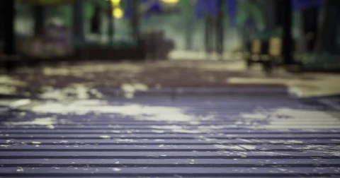 Slick wet pathway reflecting trees and lights during a rainy evening Stock Illustration