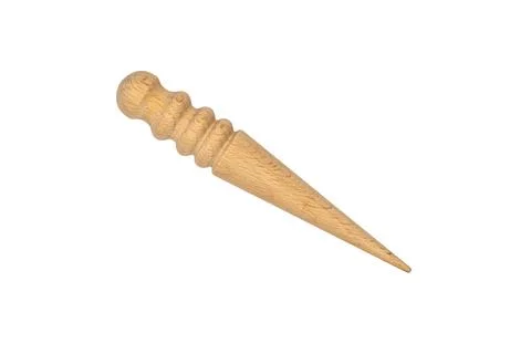 Slicker cone shape solid beech wooden handle isolated on whie background. Foto stock