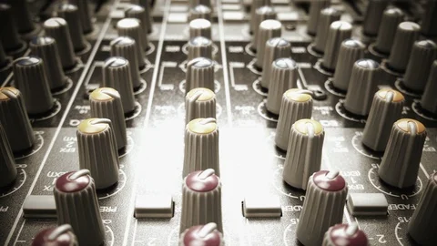 Slide along audio mixing console Stock Footage 87332382