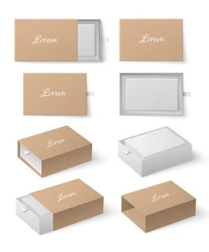 Slide boxes set opened and closed, realistic mockup vector illustration isola Illustrazione stock