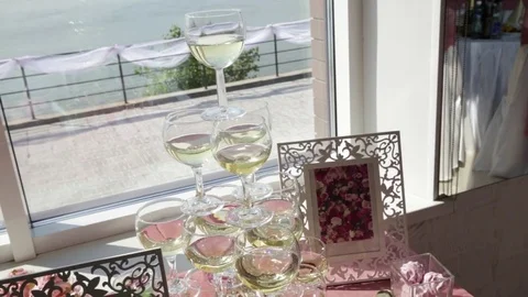 Slide champagne on the festive table Stock Footage 81319732