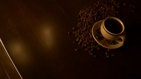 Slide coffee cup on the table Stock Footage 59328225