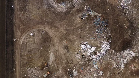 Slide drone aerial view of solid waste storage area. Storage of municipal waste Stock Footage 102139502