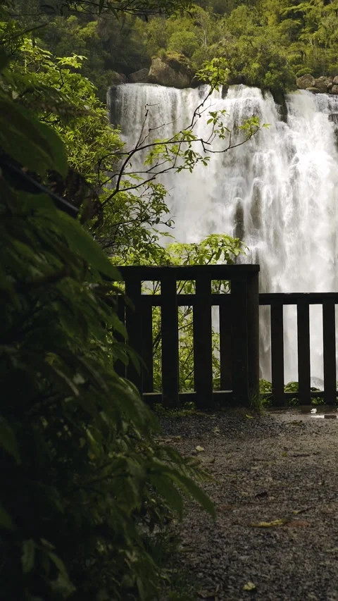 Slide in effect of view point of hidden waterfall in the middle of the rain.. Stock Footage 290127969
