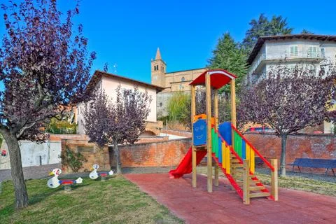 Slide on empty playground. Stock Photos