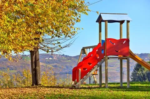 Slide on empty playground. Stock Photos