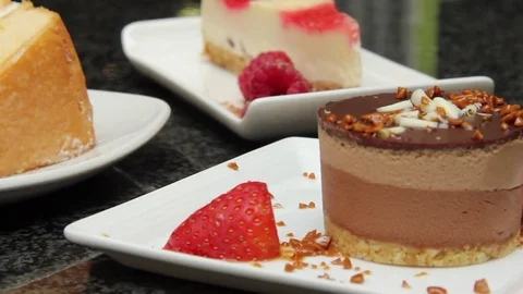 Slide forward over cakes &amp; dessert Stock Footage 80436059