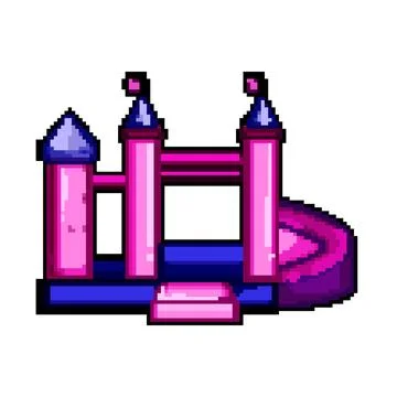 Slide inflatable castle pixel art vector illustration Stock Illustration