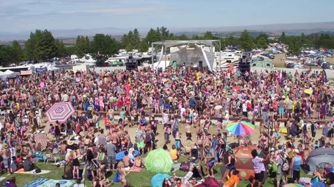 Slide left behind forest pool party Video stock 78390259