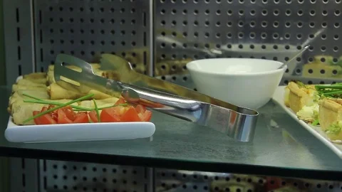 Slide from left to right across a cold buffet Stock Footage 80435057