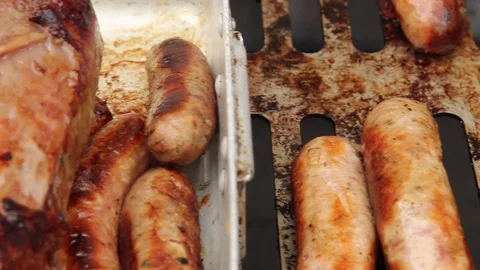 Slide left to right over a cooked BBQ Stock Footage 80436965