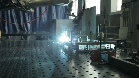 Slide left to right welding robots work Stock-Footage 47486426
