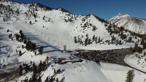 Slide Mountain Ski Resort in Winter - Aerial Drone Stock Footage 244698695