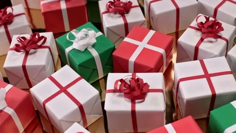 Slide over lots of presents - gift boxes for christmas or other events 動画素材 81118281