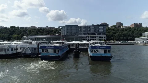 Slide over water behind ferries Stock Footage 101667708