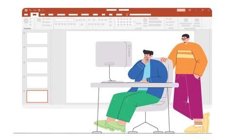 Slide presentation editing create revise pages two people edit coworking co.. Stock Illustration