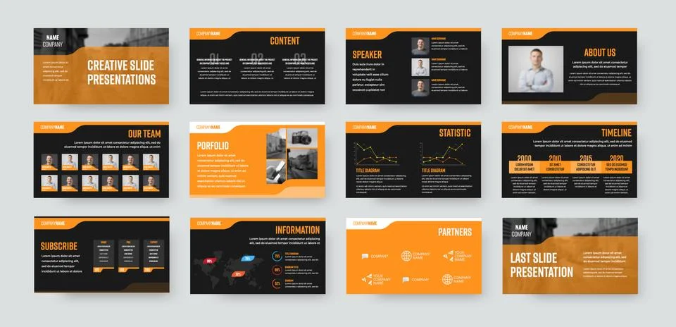 Slide presentation template for use in annual report, business analytics, doc Stock Illustration