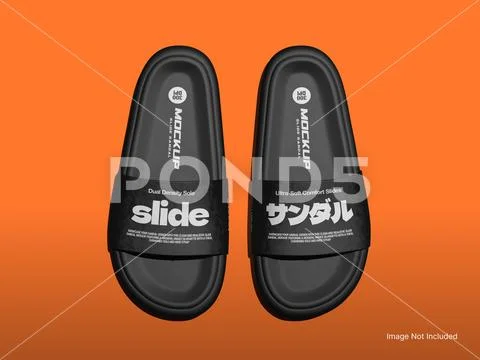Slide sandals Mockup 3D Rendering in Flat Lay Template PSD