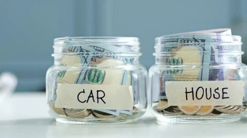 Slide shot money in jar for future, money plan, save money and management Stock Footage 147161815