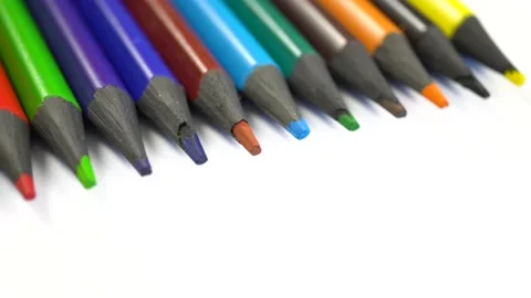 Slide shot of a set of colored sharpened pencils. Stock Footage 203822556