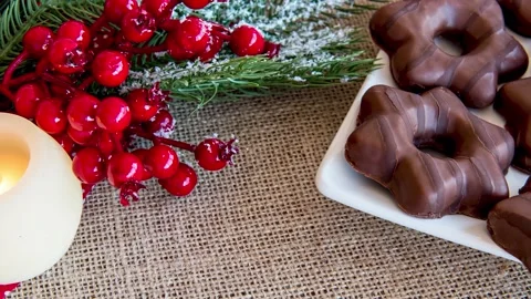 Slide show of Christmas cookie or gingerbread on Christmas table Stock Footage 166178701